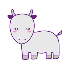 Cute bull cartoon line and fill style icon design, Animal zoo life nature and character theme Vector illustration
