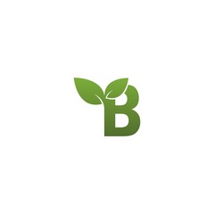  Letter B With green Leaf Symbol Logo