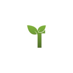 Fototapeta na wymiar Letter T With green Leaf Symbol Logo