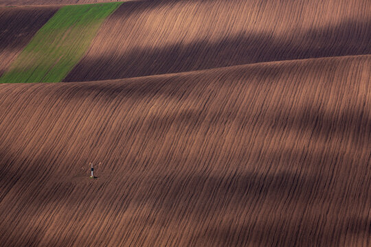Countryside landscape with waves of fields.