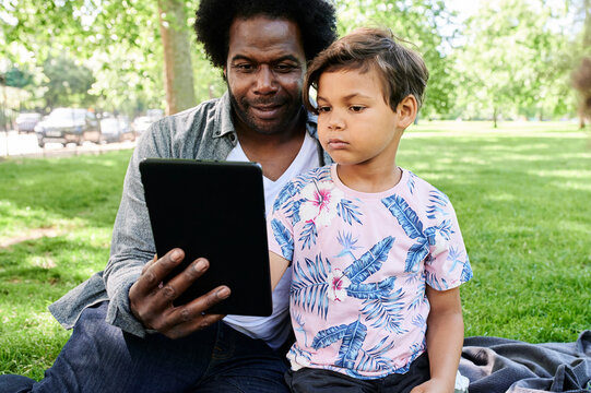 Dad and son movie park.