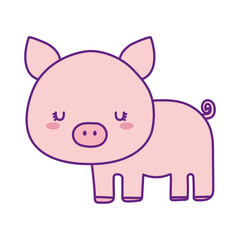 Obraz na płótnie Canvas Cute pig cartoon line and fill style icon design, Animal zoo life nature and character theme Vector illustration