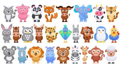 Collection of cute cartoon animals. Vector flat illustration. - 369093541