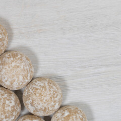 Sweet gingerbread cookies in sugar glaze. Gingerbread background.