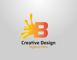 Letter B Splash Logo Icon. Initial B with orange splash and drops Design