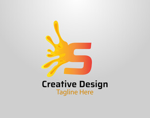 Letter S Splash Logo Icon. Initial S with orange splash and drops Design