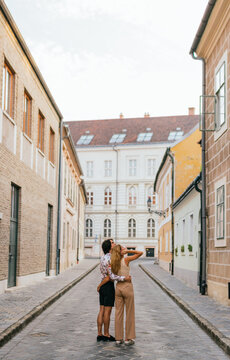 Loving Couple Walking In Budapest, Hungary