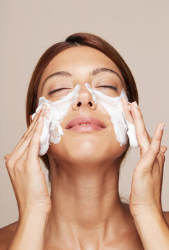 Beauty closeup face washing
