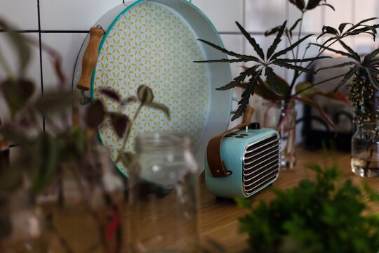 Retro Portable Radio on Kitchen Counter