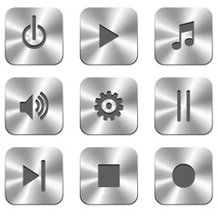 Vector metal buttons for media player.