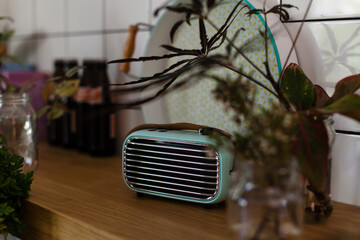 Retro Portable Radio on Kitchen Counter