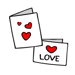 With love. Post card icons element in doodle style. Hand drawing sketch card. Valentine's day theme.