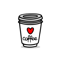 Take away coffee cup. Hand drawn vector illustration. Coffee to go. Hot drinks takeout concept. Paper mug. Sketch icon.