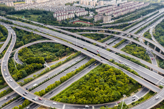 Top view over the highway, expressway and motorway
