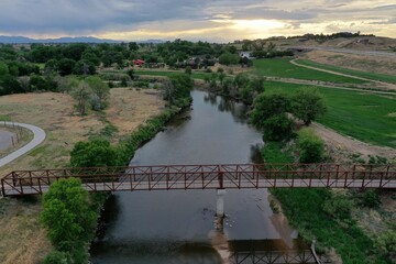 Sunset on the South Platte behind the bridge