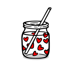 Vector hand drawn jar with magic love cocktail. Outline doodle icon. Sketch illustration for print, web, mobile and infographics isolated on white background. Valentine's day theme.