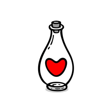 Vector hand drawn bottle with magic love potion. Outline doodle icon. Sketch illustration for print, web, mobile and infographics isolated on white background. Valentine's day theme.