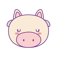 Cute cow face cartoon line and fill style icon design, Animal zoo life nature and character theme Vector illustration