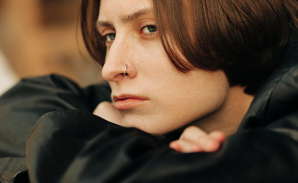 Closeup of androgyne woman