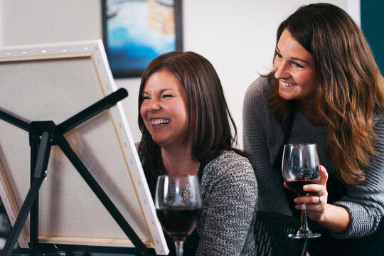 Painting: Friend Watches As Woman Creates Art