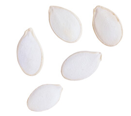Pumpkin seeds isolated on white background. Top view. Flat lay.  Macro