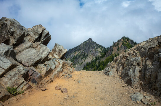 Hiking trail on rocky mountain pass