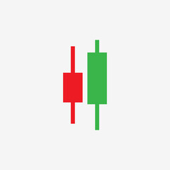 Candlestick chart icon. Stock marke exchange simbol. Green and red candlesticks. Vector illustration isolated on white background.