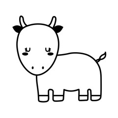 Cute bull cartoon line style icon design, Animal zoo life nature and character theme Vector illustration