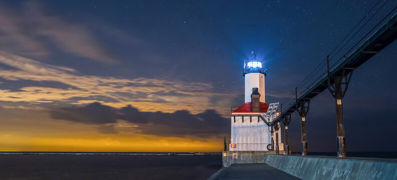 Michigan City Lighthouse At Night