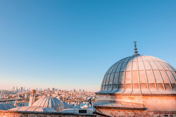 Fototapeta na wymiar Panoramic cityscape of Istanbul from Suleymaniye Mosque overlooking the Golden Horn or Halic