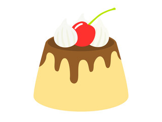 サクランボと生クリームのプリンのイラスト