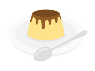 皿にのせたプリンのイラスト