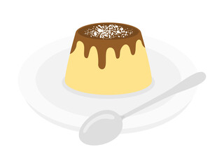 皿にのせたプリンのイラスト
