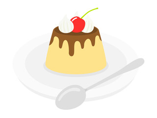 皿にのせたプリンのイラスト