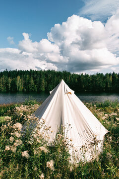 Small White Tipi in Wild Flower Meadow