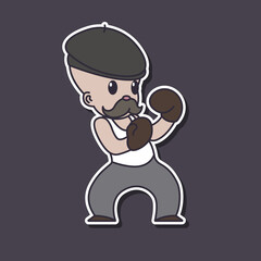 Retro Boxer Comic Character, Mustache Man with Boxing Gloves 