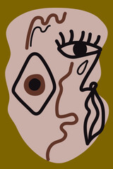 Abstract portrait.Female portrait. Contemporary drawing in modern cubism style.  Hand drawn vector