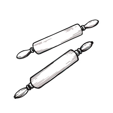 recommend clip art: Kitchen tools wooden rolling pins. Line art vector illustration isolated on white background. Cooking utensil. Rolling pin vector object for design, labels and logo.