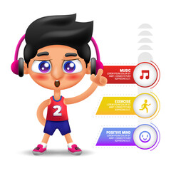 Illustration of man listening to music with infographic