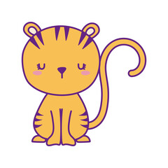Cute tiger cartoon line and fill style icon design, Animal zoo life nature and character theme Vector illustration