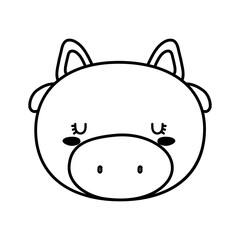 Cute cow face cartoon line style icon design, Animal zoo life nature and character theme Vector illustration