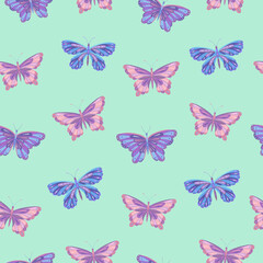 Fototapeta na wymiar Seamless vector pattern of butterfly. Decoration print for wrapping, wallpaper, fabric, textile. Spring background