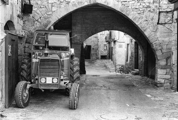 Rocabruna, Spain; August 15, 2017: tractor model 285, red old and strong tractor working