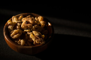 walnuts on black background