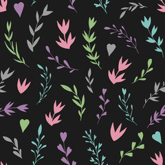 Seamless vector pattern of abstract floral elements. Background for greeting card, website, printing on fabric, gift wrap, postcard and wallpapers. 