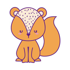 Cute squirrel cartoon line and fill style icon design, Animal zoo life nature and character theme Vector illustration