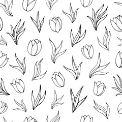 Fototapeta premium Seamless vector pattern of abstract floral elements. Background for greeting card, website, printing on fabric, gift wrap, postcard and wallpapers. 