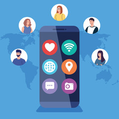 social network, people with smartphone, connected for digital, interactive, communication and global concept