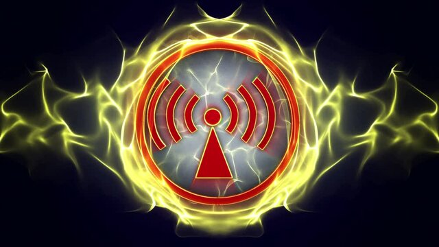 Non-ionizing Radiation Danger Symbols Animation, Rendering, Background, Loop, 4k
