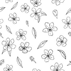 Seamless vector pattern of sakura flowers. Decoration print for wrapping, wallpaper, fabric, textile. Spring background.